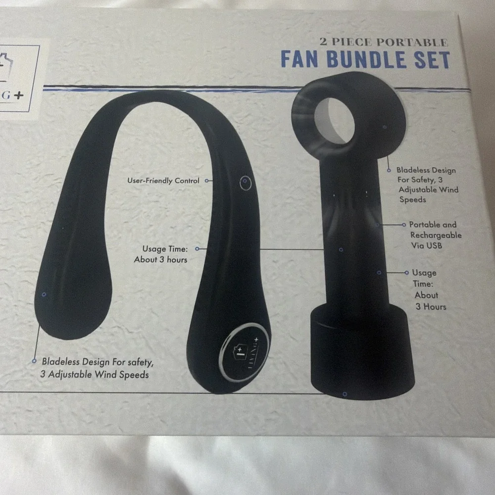 Living+ 2 Piece Portable Fan‎ Bundle USB-C Charging NISB
